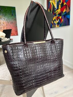 Brahmin Croc-Embossed Tote Bag in Dark Brown